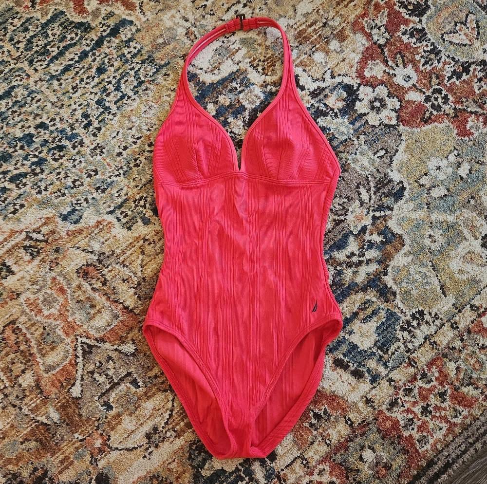 Nautica Vibrant Red Halter One Piece Swimsuit